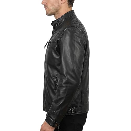 Image of Mens Vintage Retro Biker Cafe Racer Jackets - Diamond Quilted Style Genuine Leather Motorcycle Jacket