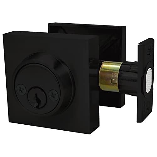 Image of Nuk3y Hulk Series Lever Door Handle Slim Square Modern Contemporary Lever Set (Deadbolt [Double Cylinder], Matte Black)