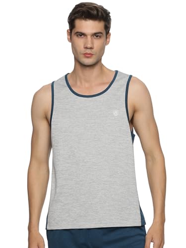 Image of DOMIN8 Men's Sleeveless Stretchable & Breathable Training Tank Tops | Muscle Tees I Melange Effect Fabric I Contrast Piping Vest | Moisture Wicking Top for Men | Activewear for Gym, Running