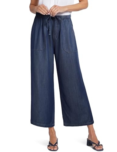 Women's Wide Leg Baggy Cropped Jeans with Elastic Waist Pull On Lightweight Loose Fit Denim Pants with Pockets4