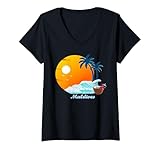 Photo Gallery donna maldive palme tramonto fiori oceano indiano viaggio souvenir maglietta con collo a v Photo Gallery donna maldive palme tramonto fiori oceano indiano viaggio souvenir maglietta con collo a v