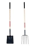 Craftsman CMXMKIT0070 2-Piece Long Wood Handle Composting Tool Set with Transfer Shovel and 5-Tine Manure Fork, Brown
