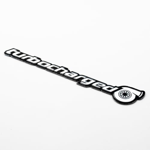 Image of 2Pc Turbocharged Emblem Aluminum Sticker Decal Nameplate Badge Double Tape for Cars, Trucks (Chrome Black)