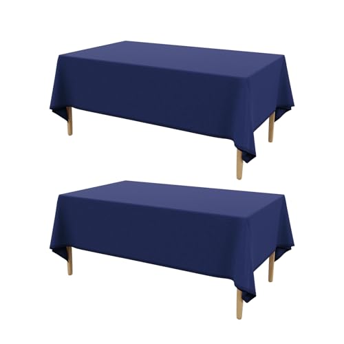 Image of AUSSPVOCT 2 Pcs Textured Faux Linen Table Cloth for Rectangle Table - 52x70 Inch Cloth Tablecloth Rectangular Waterproof Washable Fabric Dining Table Cover for Christmas Holiday Party Kitchen Decor | 2 Pcs Navy Blue Waterproof Spill-Proof Wipeable Tablecloth Wrinkle Free Rectangular Dining Tables Cover