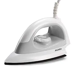 AGARO Eva Electric Dry Iron, 1000W, Non-Stick Coated Heavy Sole Plate, Multi Fabric,Temperature Control, Removes Wrinkle, Creases, Grey