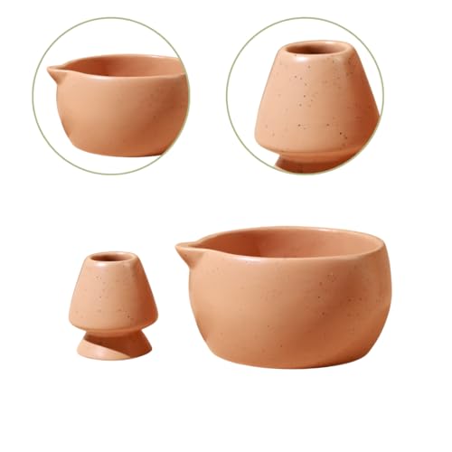 Image of Craftribal Handmade Ceramic Solid Matcha Bowl with Whisk Holder - Pottery Chawan for Japanese Tea Ritual, Matcha Lovers & Gifting|Bowl - 5.5 inches|Holder-2.5 inches|Color-Brown