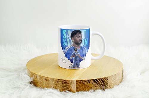 Image of Cricket Theme Coffee Mug IPL Edition - Stylish Helicopter Shot Print Cup - Gift for Cricket Fans, Boys & Friends (Sanju Samson-1)