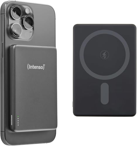 Intenso MW5000 Magnetische Powerbank 5000 mAh MagSafe kompatibel Wireless Charging 15W USB-C PD 20W Flach & Kompakt Geprüft in Deutschland Grau