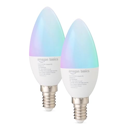 Amazon Basics Lot de 2 ampoules intelligentes E14, Wi-Fi 2,4 GHz, pas de concentrateur nécessaire, fonctionne avec Alexa uniquement, changement de couleur, lot de 2