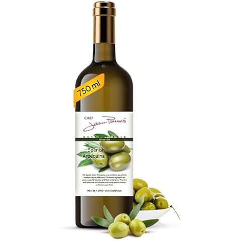 Chef Jean Pierre's Cold Pressed Extra Virgin Arbequina Olive Oil - 750ml (25oz) Glass Bottle - Naturally Infused with Sweet and Tangy Flavors Cover