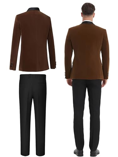 Men Suits Slim Fit 2 Pieces Sets Velvet Tuxedo Blazer Pants Shawl Lapel Bow Tie for Prom Wedding Business Dinner Party3