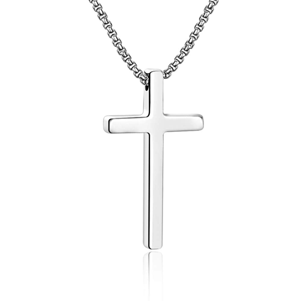 TINGN Kreuz Kette für Herren und Jungen Silber Farben Edelstahl Schlichte Kreuz Anhänger Halskette für Herren Einfache Schmuck Schatulle Kette 16"-24" Christliche Taufkreuz Geschenke