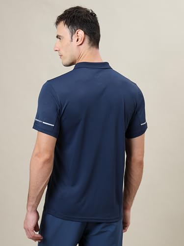 Image of TECHNOSPORT Men's Solid Slim Fit Polo Collar T-Shirt TECHNOCOOL+ Half Sleeve Button Polyester for Gym Running Workout UPF50+ Anti Odour