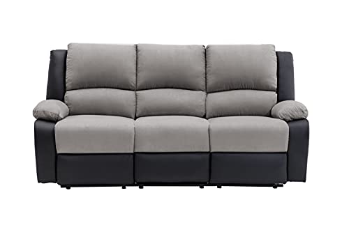 LOUNGITUDE - DETENTE - Canapé de relaxation - Electrique - 3 Places - En Simili/Microfibre - Noir/Gris -L193cm