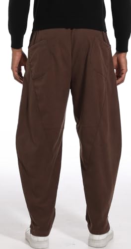 CLANMILUMS Mens Casual Elastic Waist Corduroy Pants Drawstring Loose Fit Pants (40, Brown)3