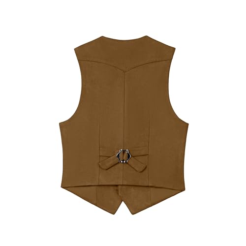 Image of Retro Boys Western Cowboy Vest for Kids Leather Suede Waistcoat | vintage dress vests, welt pockets, v-neck, adjustable waist, formal slim fit, wedding outfit, farm christmas birthday prom