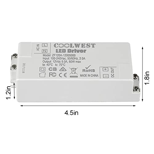 COOLWEST LED Transformateur 60W Driver 12V DC Convertisseur Transfo Alimentation pour G4 GU10 MR11 MR16 Rubans