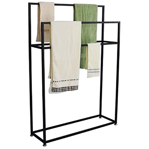 Freestanding Towel Rack for Bathroom Black, 2 Tiers Black Metal Towel Rack, Industrial Modern Bathroom Storage Accessories Next to Tub or Shower, Holds Bath & Washcloths(Size:85×20×110cm)