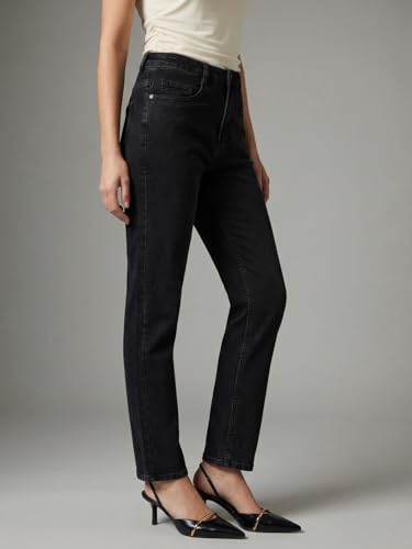 Image of Urbano Fashion Women's High Rise Straight Fit Washed Jeans Non-Stretchable