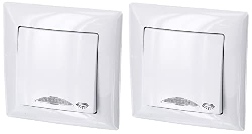 Pack de 2 pulsadores empotrados, símbolo de luz LED, abrazadera de enchufe, todo en uno, serie G1 blanco puro