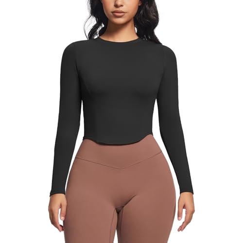 Aoxjox Long Sleeve T-Shirt for Women GEO Seamlines Padded Baby Tee Workout Crop Top