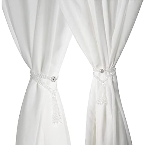 SUQ I OME Clear Crystal Beaded Curtain tiebacks with 4 Tassels Magnetic Curtain Tiebacks Holdbacks Curtain Clips Curatin Holder Blingbling Curtain Holdbacks for Drapes Cover