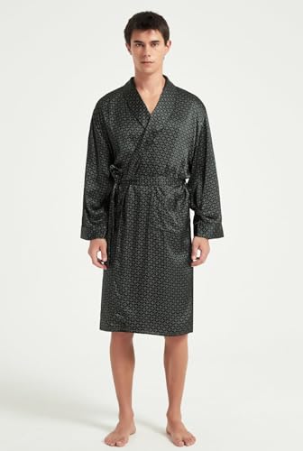 Image of Men's 100% Mulberry Silk Long Robe Kimono Paisley Print Bath Robe, Heavy Silk 19 Momme Dressing Gown