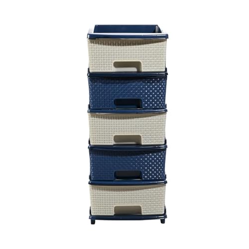 Image of Plastic Modular Drawer Storage Chest Of Drawers Organizer Storage Box, Large Stomo Racks For Multipurpose Anti-slip Shoes Organizers (White & Blue, 5 Layer)