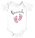 SpecialMe® Baby Body mit Namen Bedrucken Lassen Babyfüße Fußabdruck Geschenk zur Geburt Kurzarm Bio Baumwolle Mädchen weiß 0-3 Monate