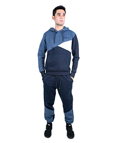 NOROZE Hommes Survêtement Fleece Encapuchonné Haut Pantalone Jogger de Gym Panneau Contrasté Ensemble Complet Sweatshirt Jogging Sports Tenue de Jogging (S, Marine Gris) Cover
