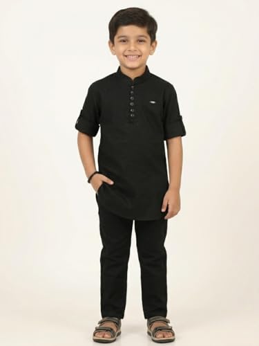 Image of Kids Stylish Solid Style Cotton Mandrain Collar Regular Fit Kurta|| Formal Boys Shirt || Casual Wear Buttoned Kurta for Boys