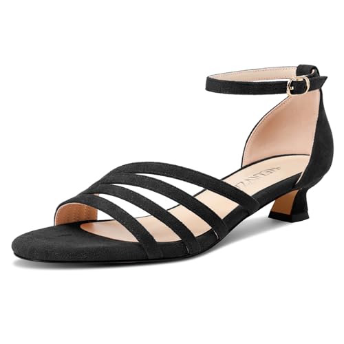 HEUIVZAR Mujer Chunky Ancho Bajos Heel Abierta Punta Correa Tobillo Sandalias Clásico Verano Cierre con Hebilla Dress Zapatos 3 CM Heels Negro 43 EU