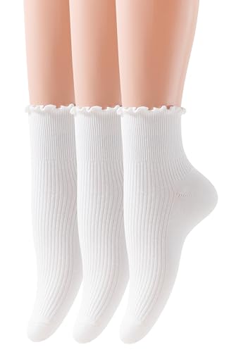 Women's Ruffle Ankle Socks, Soft Cotton Crew Socks