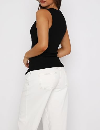 UAURORAO Womens Dressy Suit Vests Outerwear Split Hem Blazer Waistcoat Button Down Slim Fit Sleeveless Work Office Coat2