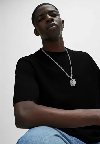 Silver Tiger Pendant Necklace for Men Stainless Steel Rope Chain Iced Out Tiger Head Necklaces with Green Gemstone Mens Pendant Necklace Hiphop Jewelry