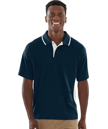 Charles River Apparel Men’s Color Blocked Wicking Polo, Athletic Performance Golf & Tennis Shirt, Navy/White, Large