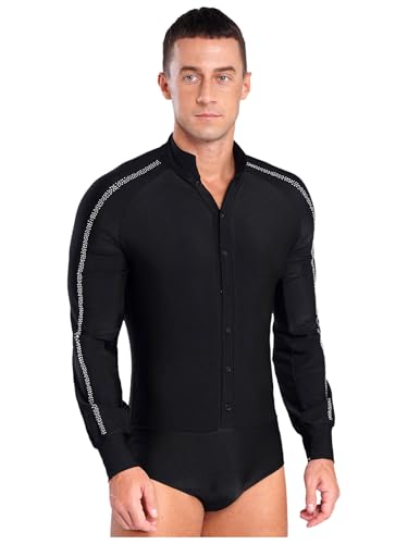 iiniim Maillot de Jazz para Hombres Mono de Gimnasia Rímitica con Pantalones Rumba Actuación Negro M