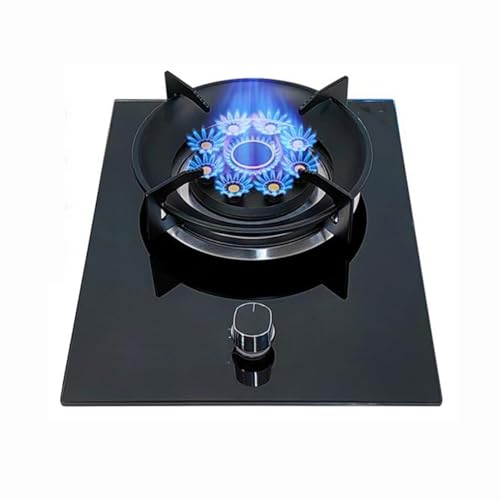 Estufa de gas con 1 quemador, 5,2 kW, 9 cavidades, vidrio templado y hierro fundido, protección contra llamas, compatible con kit de fuente de gas NG/LPG