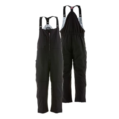 RefrigiWear Insulated Softshell Bib Overalls - Rated -20F Insulated Coveralls - Wind-Resistant Snow Pants - Waterproof for Mens Black/Charcoal - Small
