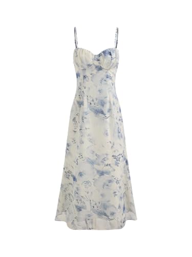 cider floral corset dress CIDER Corset Dress for Women Floral Lace Up Midi Dress Square Neck  Sleeveless A Line Midi Dress White at Amazon Women's Clothing store