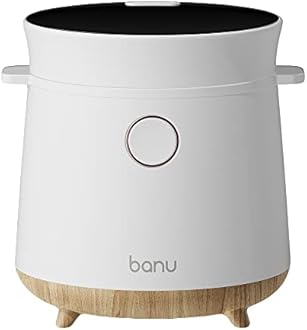 Banu Mini Low Carb Rice Cooker Japanese Low Carb Rice Cooker 3 Cups (white rice), 1 Cup (Low carb rice) Uncooked with Stainless Steel Steamer, Rice Maker Low Sugar Rice Function, 24H Delay Timer & Auto Keep Reduce One-Touch Cooking - White