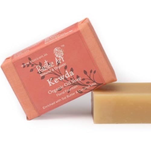 Image of Rustic Art Organic Kewda Soap | Coconut Milk, Sal Butter | Dry to Normal Skin | Coldprocessed | Nourishing | For Women & Men | 100g