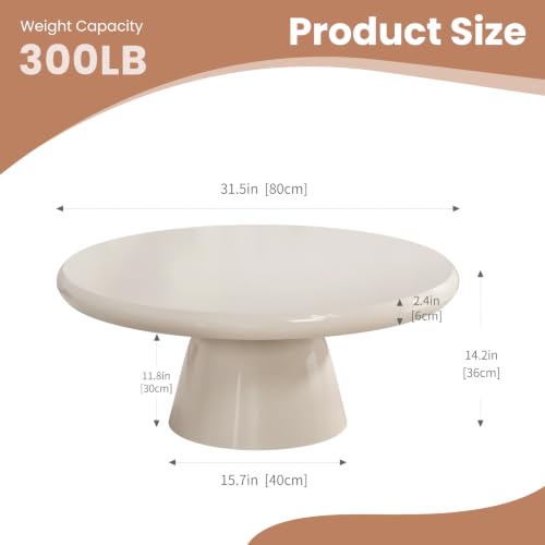 Mesa de centro ovalada tipo tambor acabado blanco crema en madera MDF premium 3