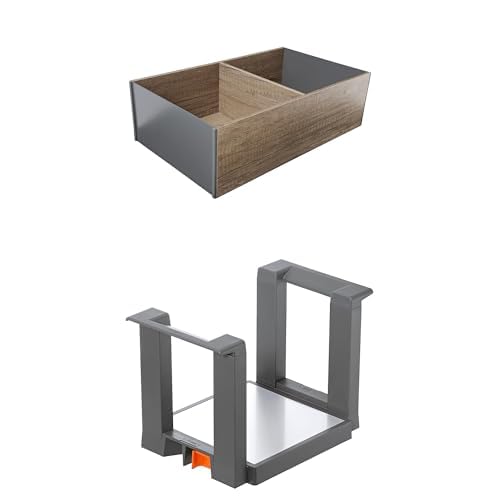 Blum Bundle AMBIA-LINE Schubladen-Organizer in hochwertigem Holzdekor | 37 × 22 × 11 cm | Tennessee Nuss AMBIA-LINE Tellerhalter | für bis zu 12 Tellern | rutschfest & robust | Oriongrau