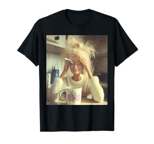Funny Doll Face Sarcastic Doll Smoking Y2K T-Shirt