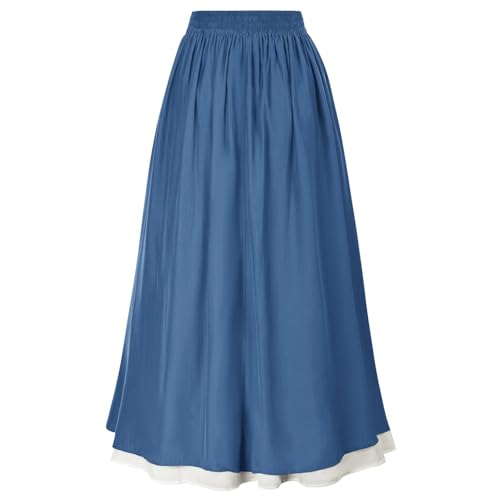 Renaissance Skirt for Women Double Layered Maxi Long Skirt Medieval Ruffle Lace Trim Victorian Peasant Skirts2