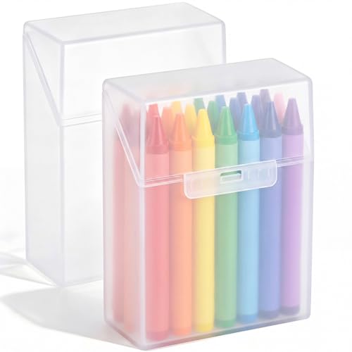 Image of Clabby 2 Pcs Clear Plastic Crayon Boxes Hold 24 Count, Clear | Organizer Box, Case, Colorful, Portable Storage Holder with Snap Lid, for Kids Boys Girls School Classroom Home Art Supply