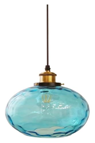 Lampe suspendue cuisine en verre bleu effet eau pour illuminer votre table de repas