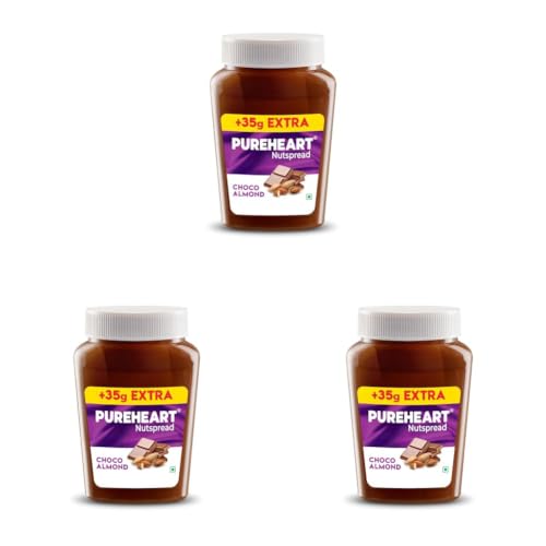 Image of PUREHEART Choco Almond Nut Spread (350 +35 gm Extra) | Nutty, Smooth and Creamy Chocolate Almond Spread for Breakfast - No. 1 Exporter of Roasted Nuts (Pack of 3)