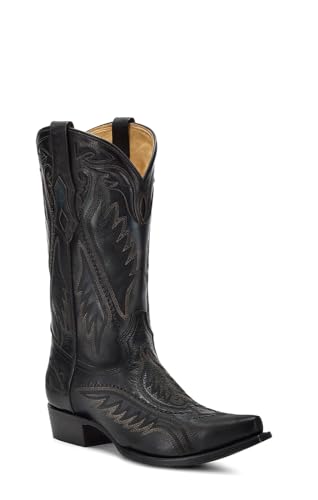 CORRAL MEN'S BLACK-BLUE EMBROIDERY & WOVEN & INLAY, LEATHER SOLE, COWHIDE LEATHER, WESTERN BOOTS, C4149